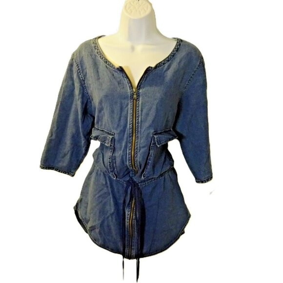 Marc by Marc Jacobs Medium Denim 3/4 Sleeve Zipper Front Drawstring Waist Dress - Picture 4 of 10